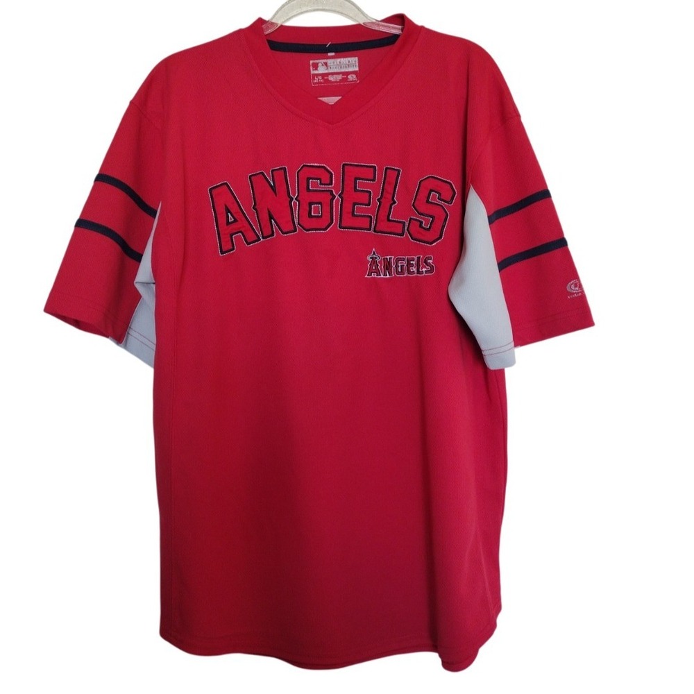 Genuine Jersey T shirt ManLarge Red Baseball Los Angeles Short Sleeves Crew Neck